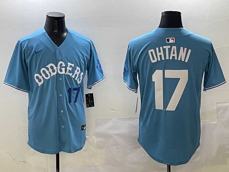 Men Los Angeles Dodgers #17 Ohtani Light Blue Throwback Game 2025 Nike MLB Jersey style 22